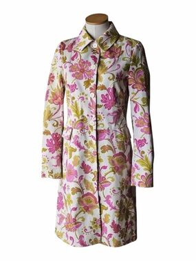 Boden Pink, Olive and Cream Floral Jacquard Coat small